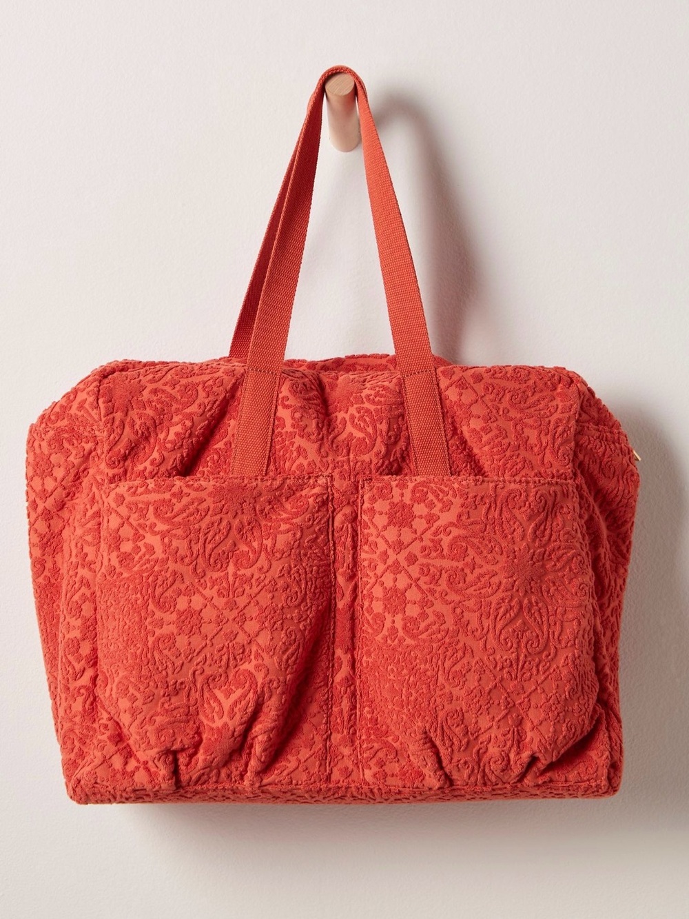 🍊Free People Tibby Terry Textured Weekender Tote - Red Orange- sold out online 🍊